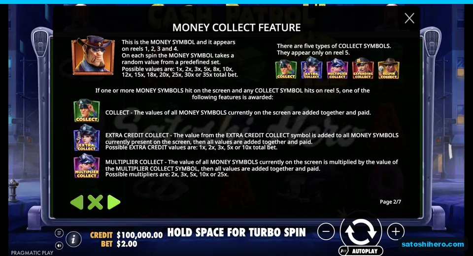 Rules page shows money and collect symbols