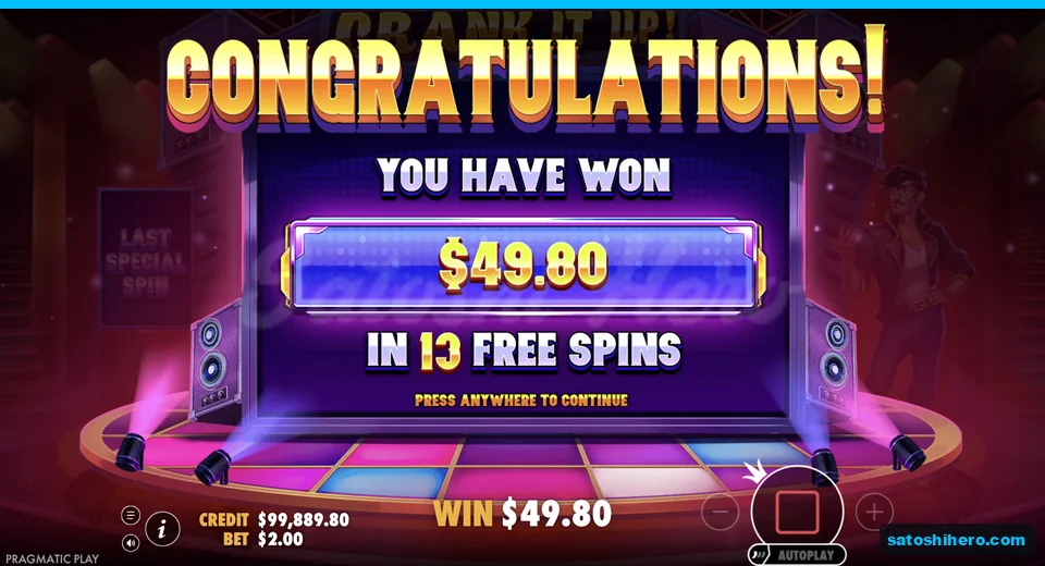 Collect screen shows $49.80 in 13 free spins