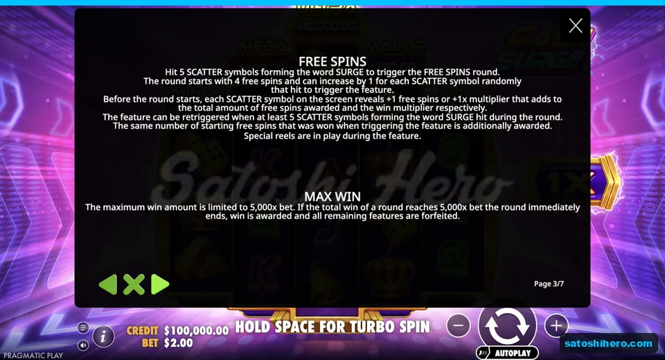 Free spins page explains scatters and 5000x cap