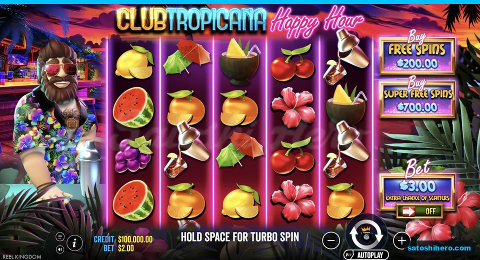 Idle reels show fruit symbols and buy panels