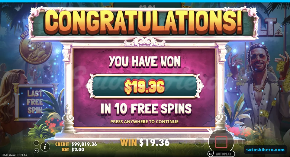 Collect screen shows $19.36 from ten spins