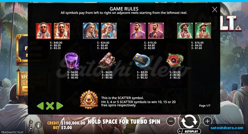 Paytable lists leader at $40.00 for five