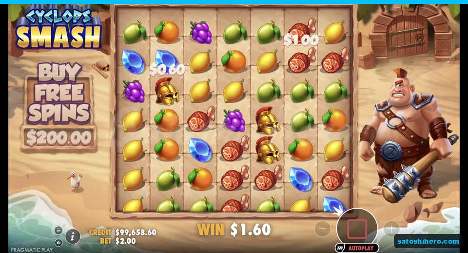 Line win resolves on blue gem cluster