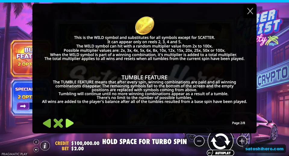 Wild multiplier and tumble rules fill paytable
