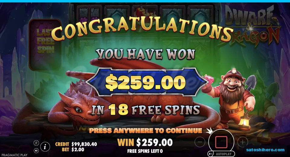 Bought free spins finish at $259