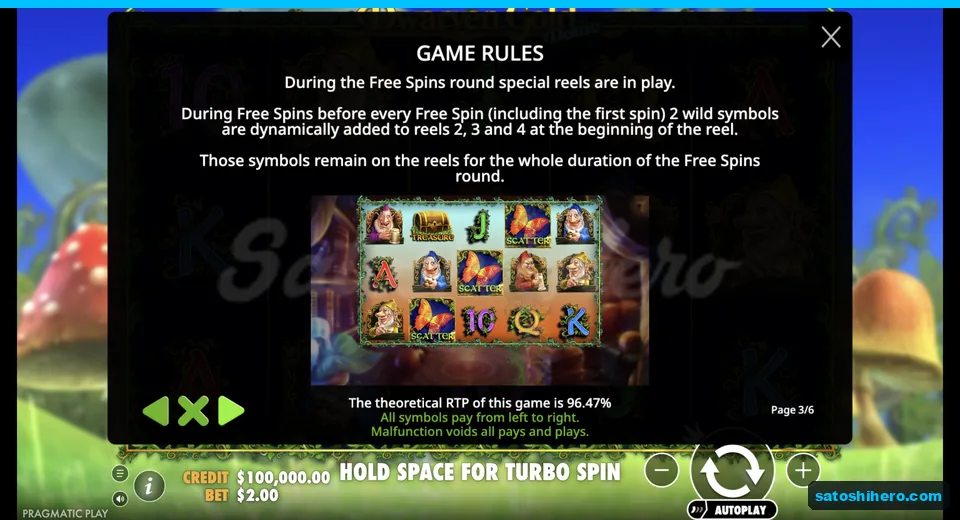 Free spins rules explain added wilds on middle reels