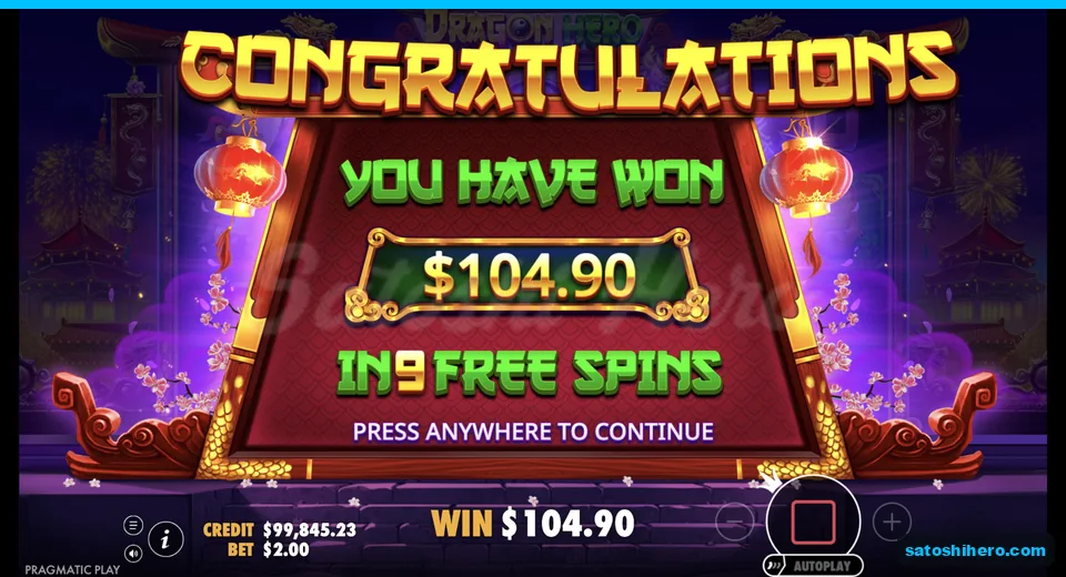 Bought free spins total reaches 104.90 dollars