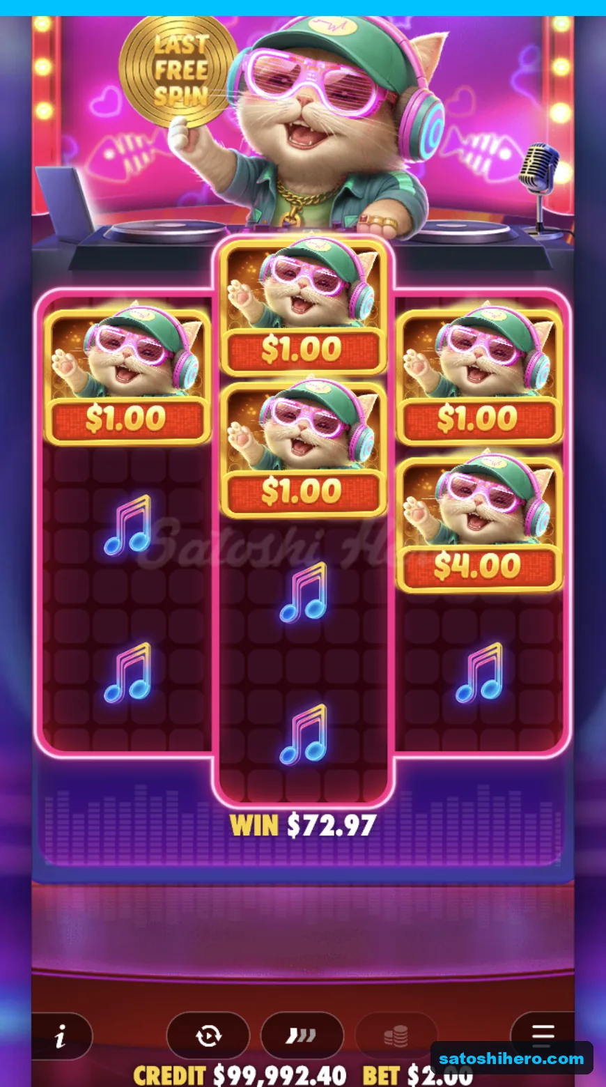 Free spins screen collects $2, $1 and $2