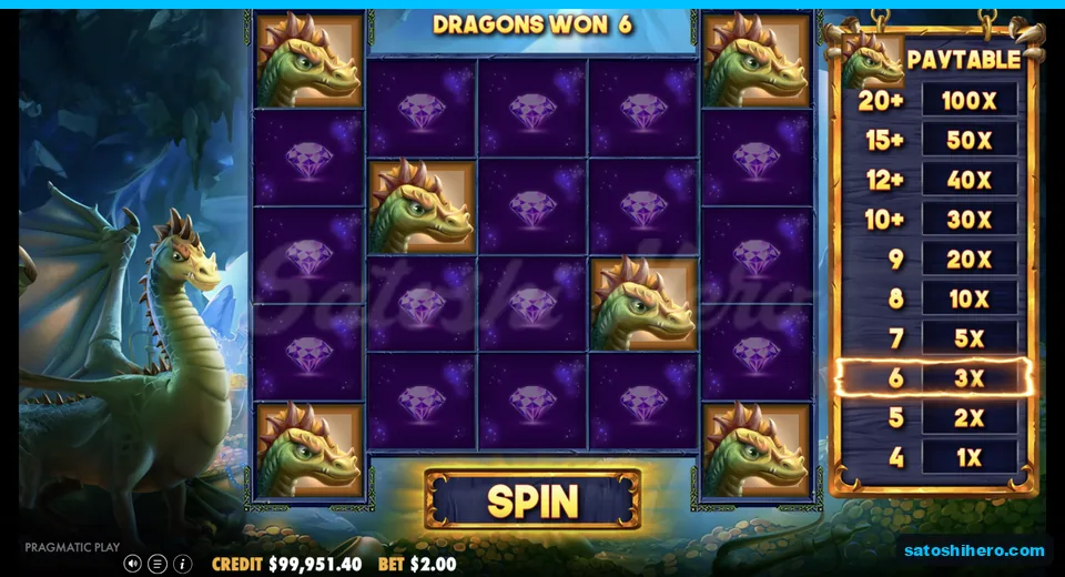 Six green dragons collect on the respin grid