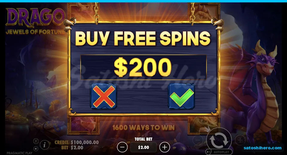 Buy menu opens at the $2.00 stake