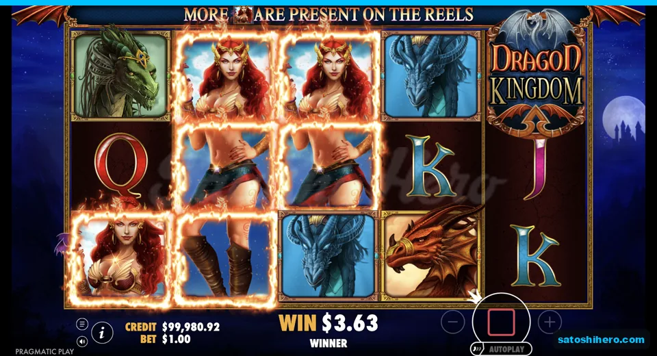 Free spin pays $3.63 with stacked queen symbols