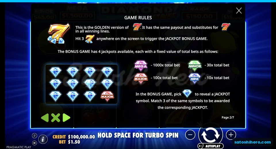 Rules screen shows golden seven and fixed jackpot prizes