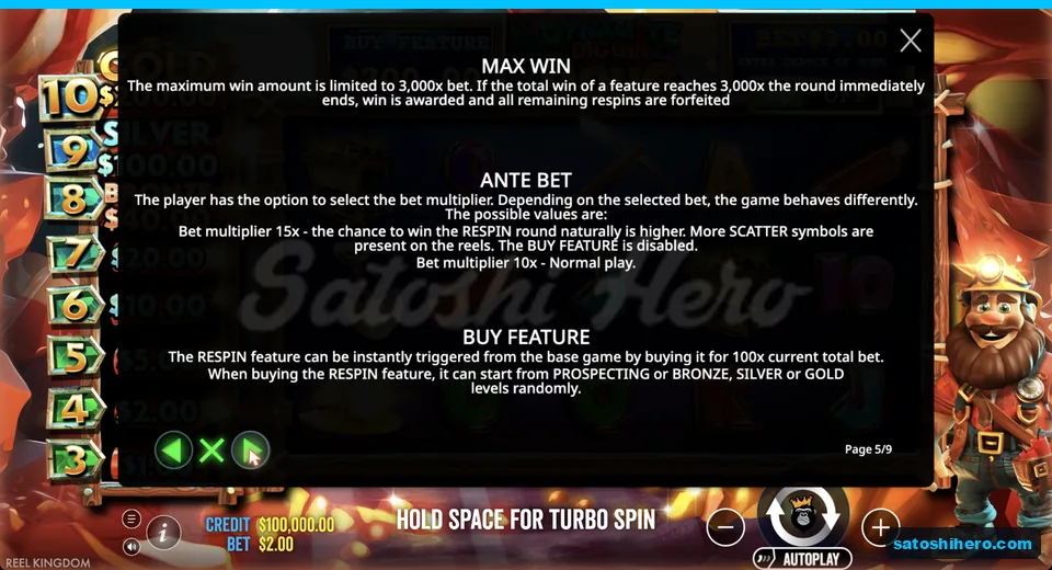 Ante and buy feature rules shown