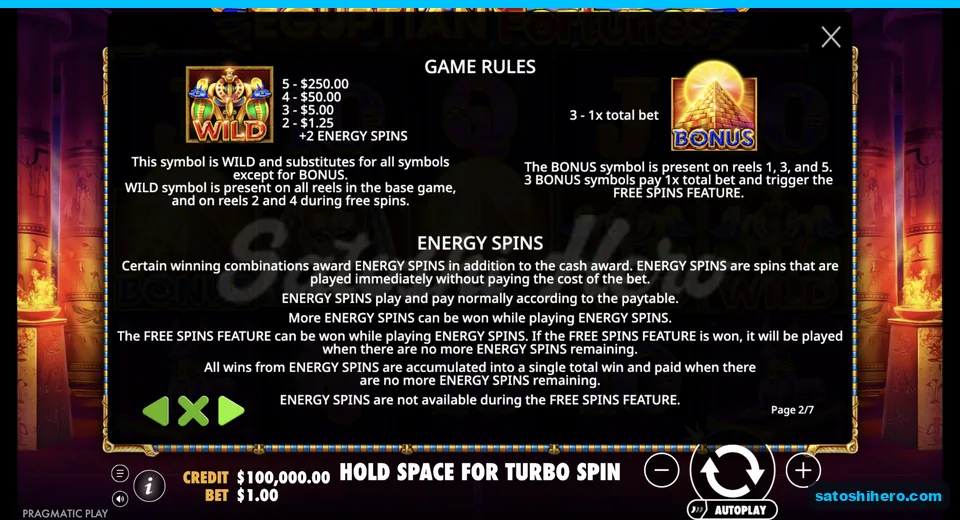 Special symbols page shows Wild and Bonus