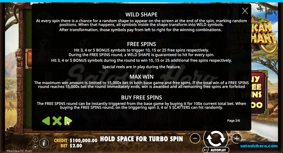 Info panel explains Wild Shape and Free Spins