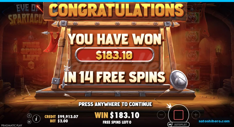 Collect screen shows $183.10 in fourteen spins