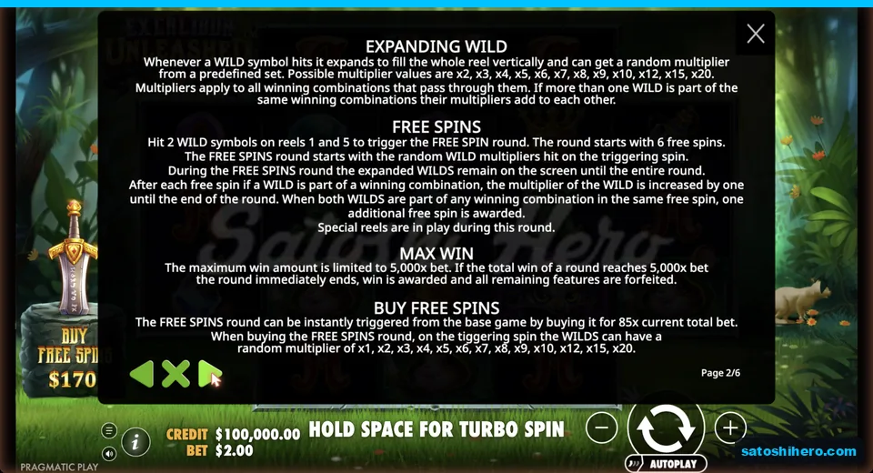 Rules panel explains expanding Wild reels