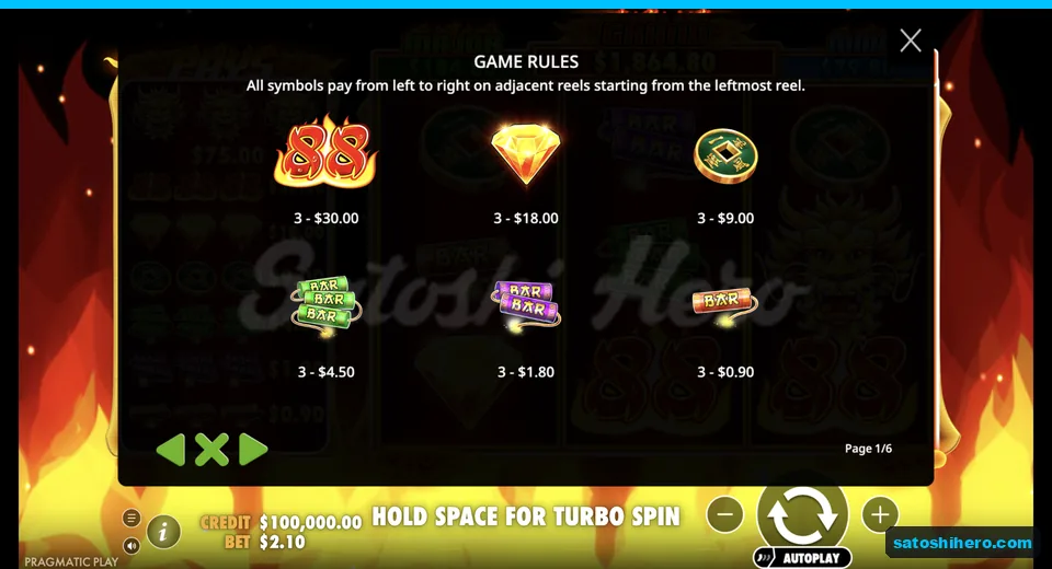 Paytable shows dragon, 88, diamond and coin values