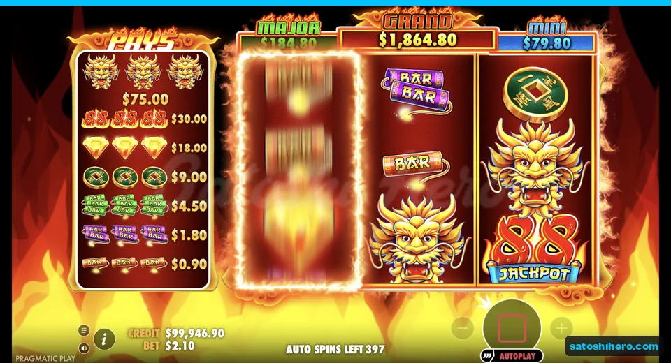 Special symbols show dragon wild and 88 jackpot icon