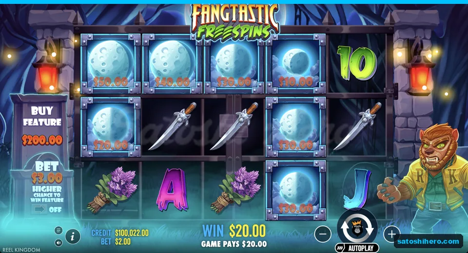 Line win resolves across four blue moons
