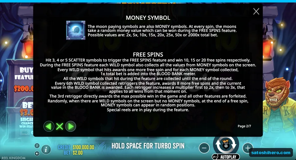 Rules page explains scatter awards and WILD collection