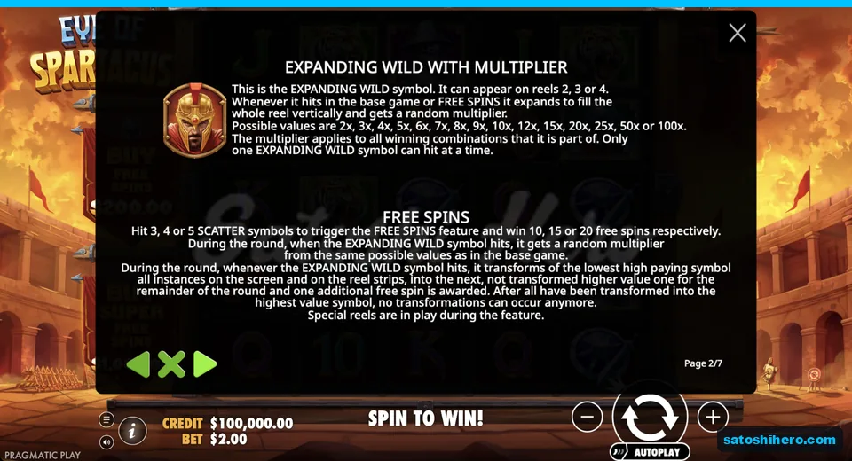 Rules explain expanding Wild and free spins