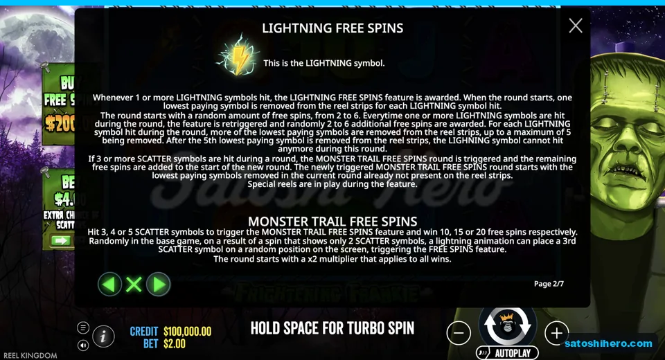 Rules panel shows lightning spins and potion scatter