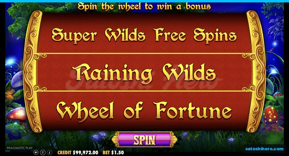 Bonus selector opens with four feature choices