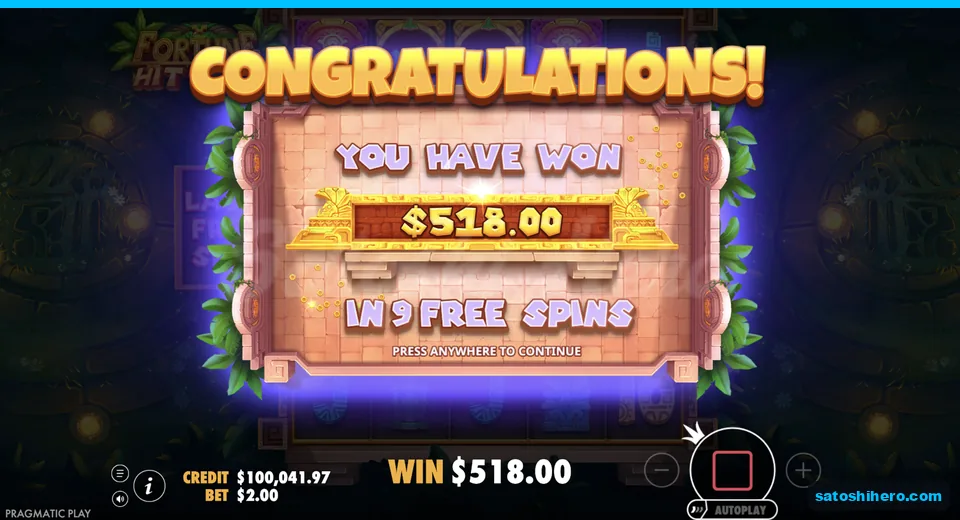 Collect screen shows $518.00 after nine spins