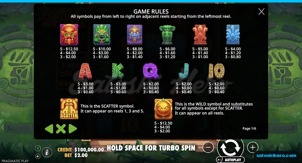 Paytable shows mask totem and wild values