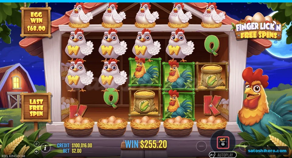 Free Spins shows four wild hens