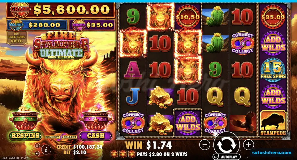 Line win resolves on three buffalo symbols