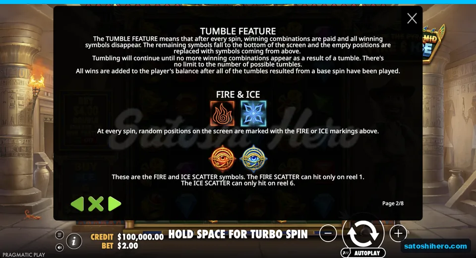 Rules page shows fire and ice symbol positions