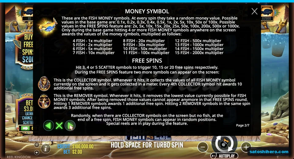 Rules page explains scatters collector remover and extra spins