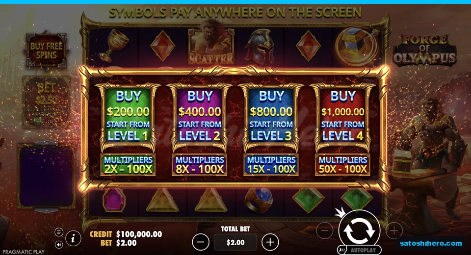 Buy menu opens with four free spins entries