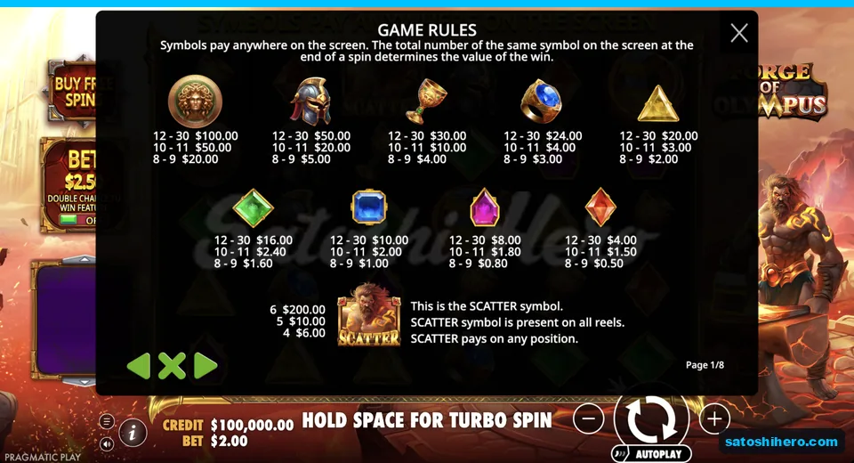 Paytable opens with shields helms chalices rings gems
