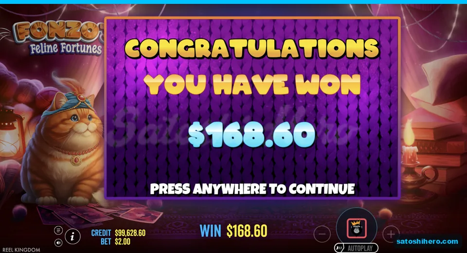 Collect screen shows total win of $168.60