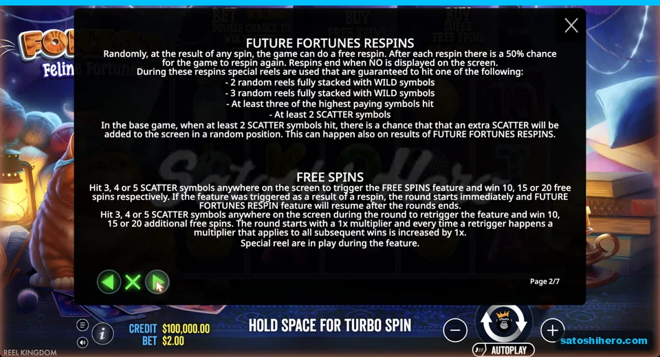 Rules page explains respins and Free Spins triggers
