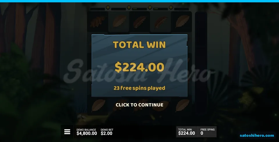 Total win screen reading $224.00