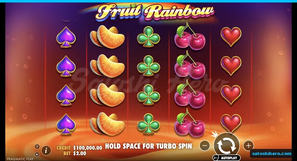 Settled fruit board under the rainbow logo