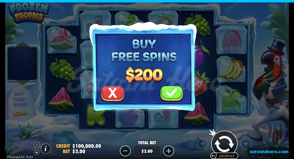 Buy Free Spins dialog opens at $200.00