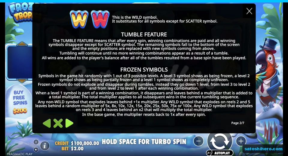 Rules page shows Wilds and frozen symbol states