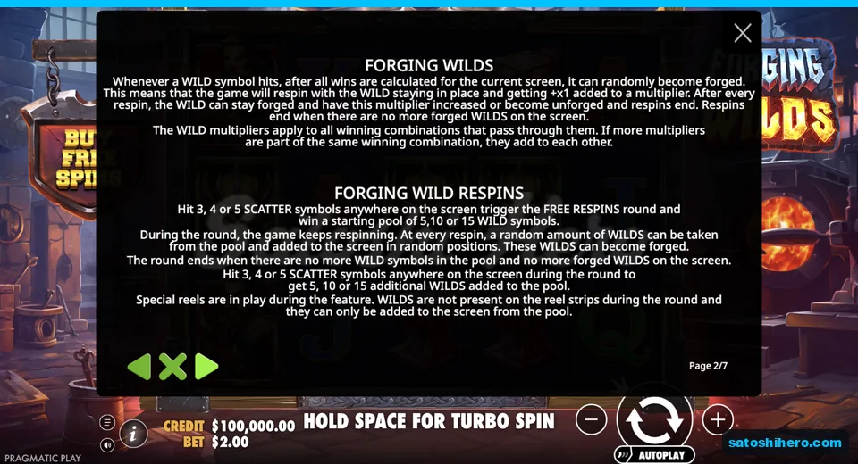 Rules panel explains wild pool and forged respins