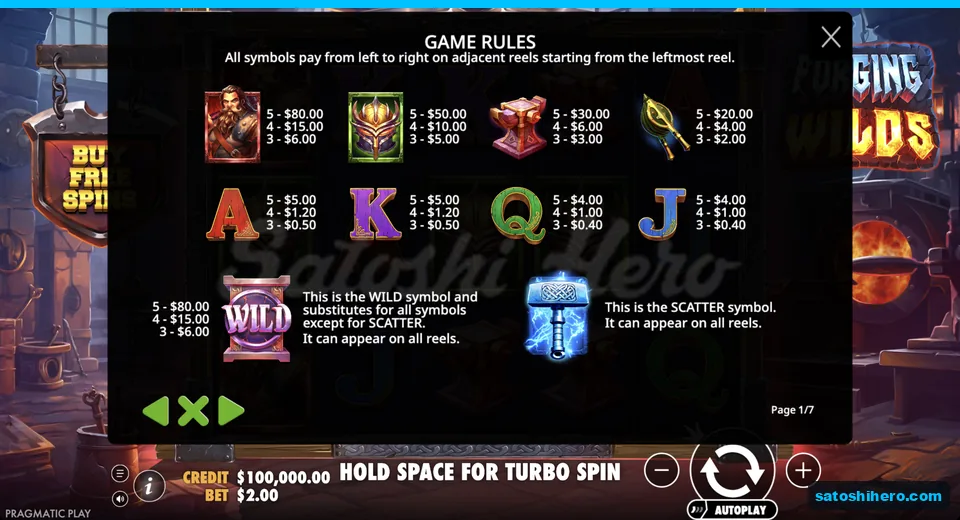 Paytable opens with highs lows wild and scatter