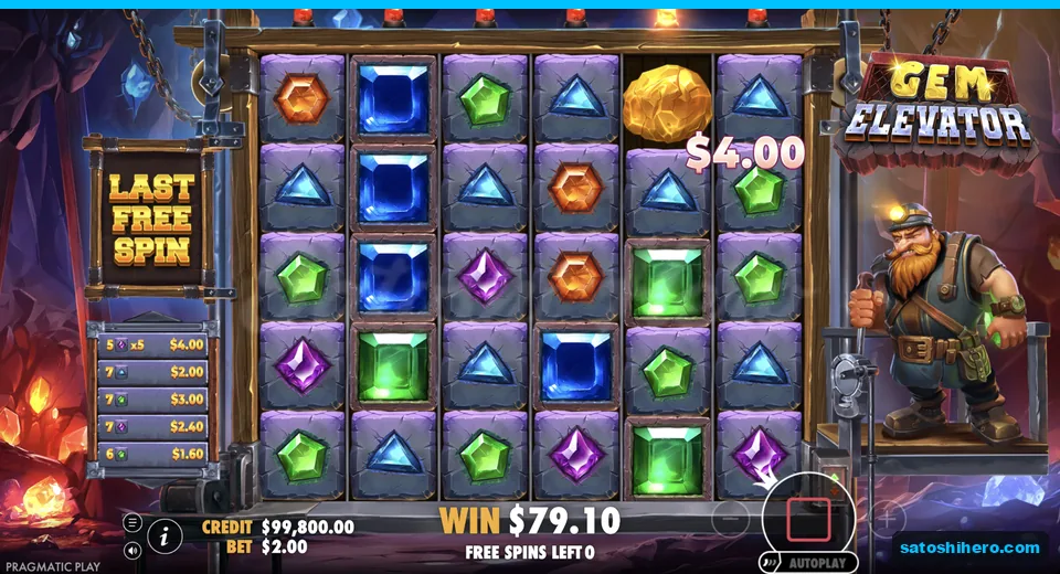 Free spins show $1.00 win with four spins left