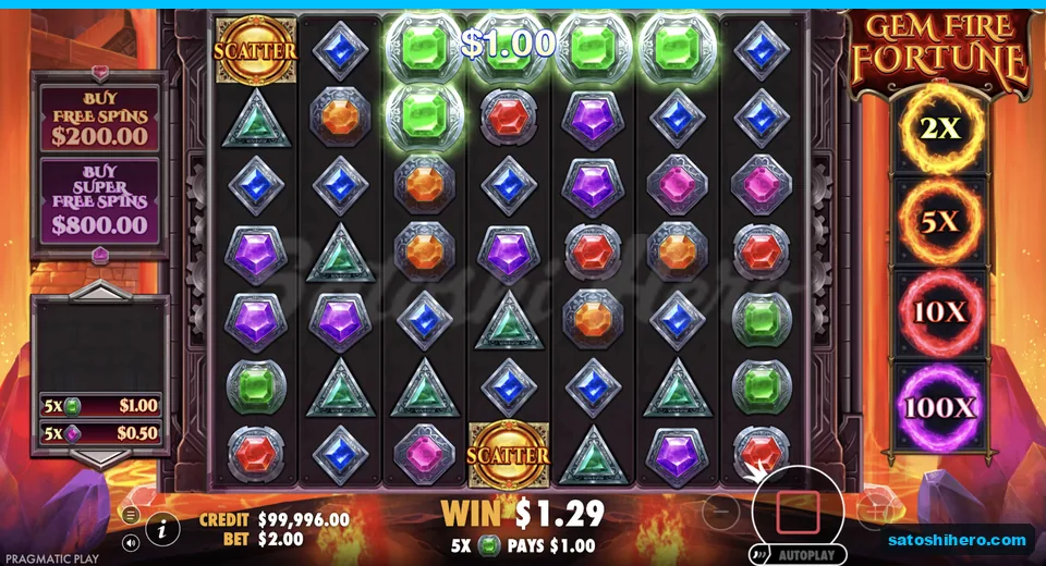 Win bar shows 5x pays one dollar