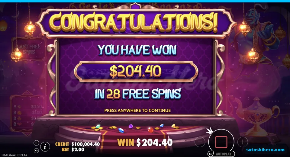 Collect screen shows $204.40 won