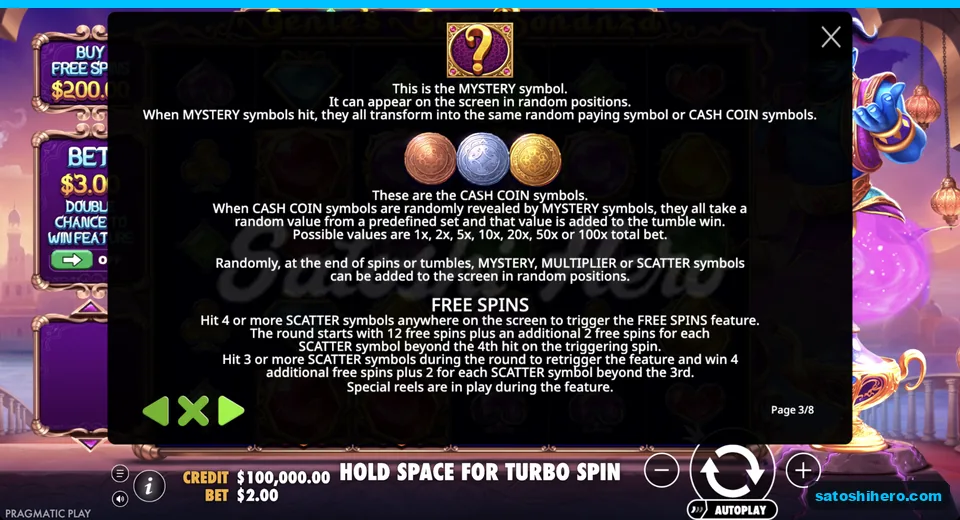 Special symbol page shows mystery and coins