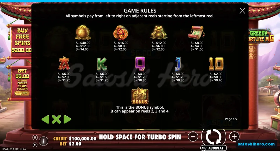 Paytable lists gold pot through card payouts