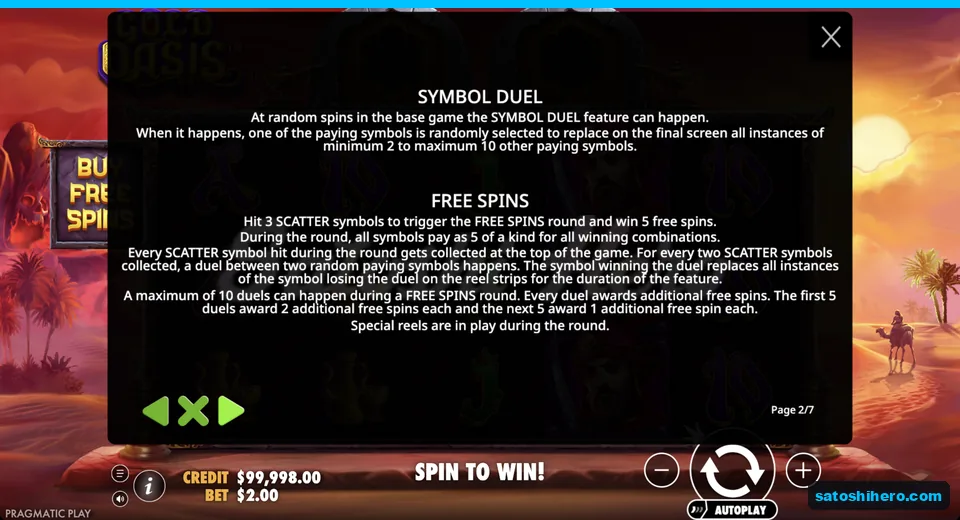 Rules panel shows duels and free spins